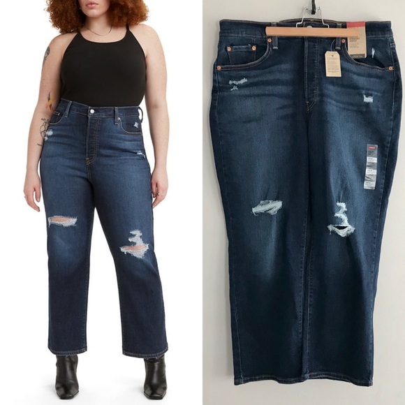 Levi's Denim - New! Levi’s Ribcage Straight Ankle Distressed Dark Wash Jeans, Plus Size 16W